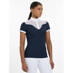 Wedstrijdpolo Emily LeMieux korte mouwen Marine oud model Marineblauw
