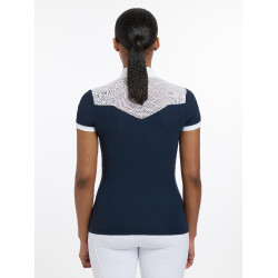 Wedstrijdpolo Emily LeMieux korte mouwen Marine oud model Marineblauw