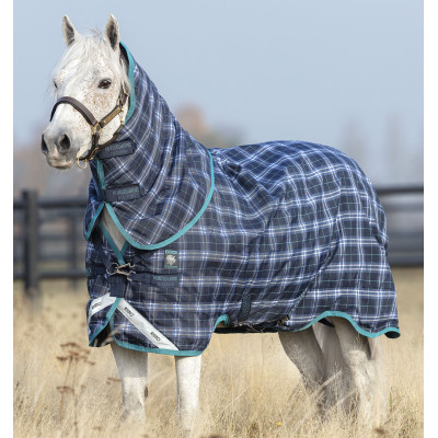 Couverture d'extérieur Horseware Rhino® Plus Poney 250g Marine à carreaux / bleu sarcelle
