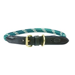 Halsband voor hond Weatherbeeta leer en touw Jachtgroen / bruin