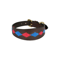 Hondenhalsband Weatherbeeta leer Polo Lurcher Bruin beaufort / roze / blauw