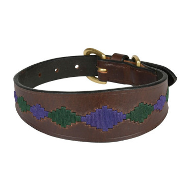 Hondenhalsband Weatherbeeta leer Polo Lurcher Maron beaufort / roze / blauwgroen Bruin