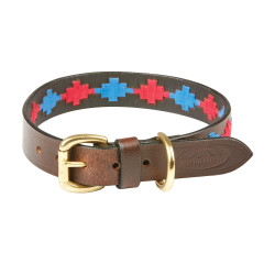 Halsband voor honden Weatherbeeta leer Polo Bruin beaufort / roze / blauw