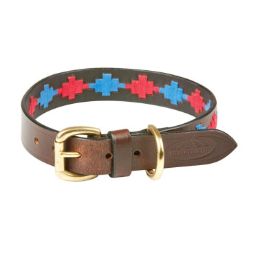 Halsband voor honden Weatherbeeta leer Polo Bruin beaufort / roze / blauw