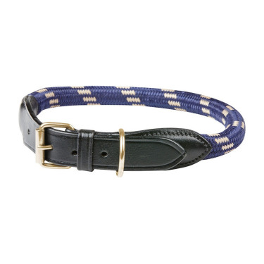 Halsband voor hond Weatherbeeta leer en touw Bruin / marineblauw