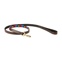 Weerbestendige leren hondenhalsband Polo Kastanjebruin cowdray / roze / blauw / geel Multicolor