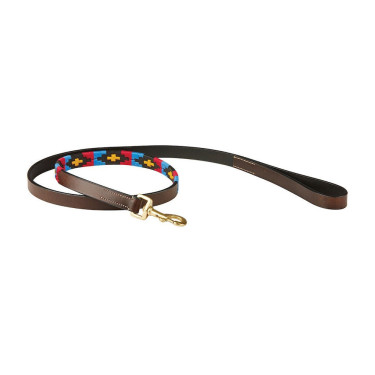 Weerbestendige leren hondenhalsband Polo Kastanjebruin cowdray / roze / blauw / geel Multicolor