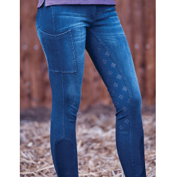Dublin denim damesbroek Shona Full Grip Silicone Print Lichtblauw denim Marineblauw