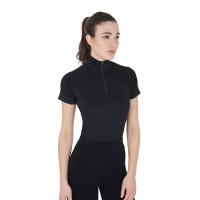 Aansluitende basislaag met korte mouwen voor dames in technisch materiaal Equestro Noir / lila