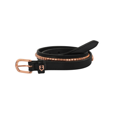 Engelse lederen riem met roségouden clincher Equestro Zwart