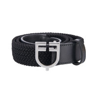 Elastische leren riem met Equestro-logogesp Zilver / zwart Elastische leren riem met Equestro-logogesp Zilver / zwart