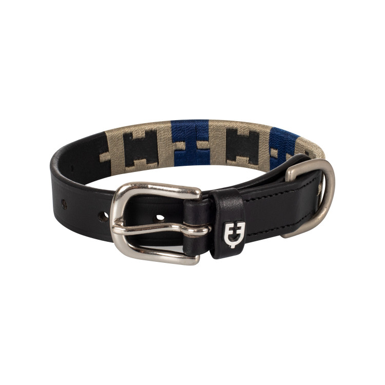 Leren hondenhalsband met geometrisch Polo H Equestro motief