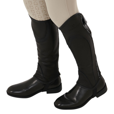 Kinderchaps in soepel leer met elastische band Equestro Zwart