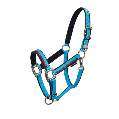 Licol en nylon avec longe Red Trim Equestro Turquoise / rouge / marine