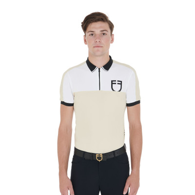 Tweekleurige aansluitende trainingspolo met korte mouwen en ritssluiting voor heren Equestro Beige / noir