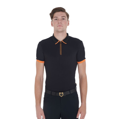 Polo d'entraînement homme avec fermeture éclair et détails contrastés Equestro Noir / orange