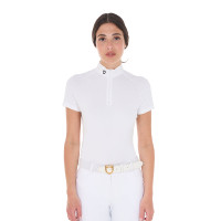 Aangepaste stretch wedstrijdpolo met ritssluiting en mesh voor dames Taline Equestro Wit