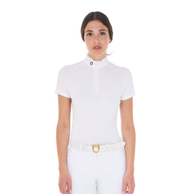 Aangepaste stretch wedstrijdpolo met ritssluiting en mesh voor dames Taline Equestro Wit