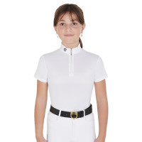 Getailleerd wedstrijdshirt meisje met korte mouwen en ritssluiting Lusineh Equestro Wit