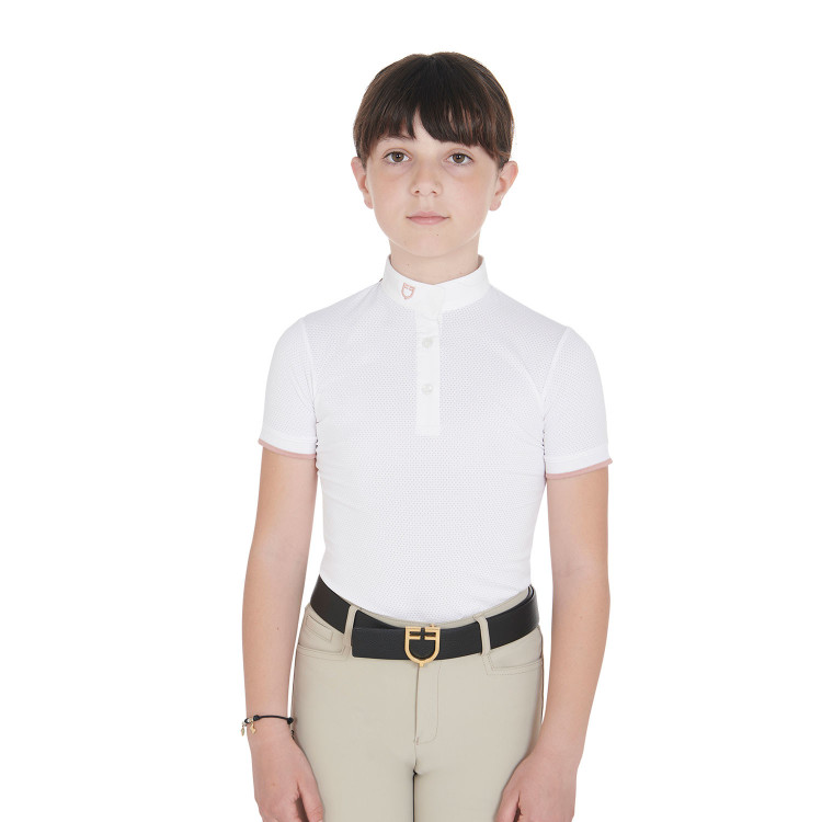 Ademend wedstrijdshirt meisje getailleerd korte mouwen Clara Equestro