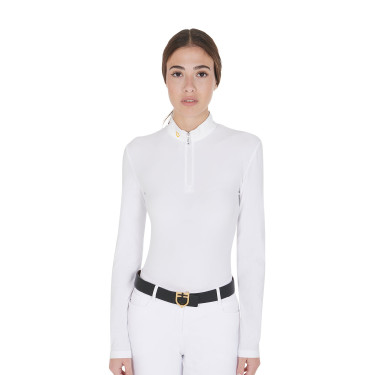 Damespolo met lange mouwen van technische fleece Warm+ Equestro Wit