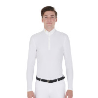 Lange mouwen polo in technische fleece-stof heren Warm+ Equestro Wit Lange mouwen polo in technische fleece-stof heren Warm+ Equestro Wit