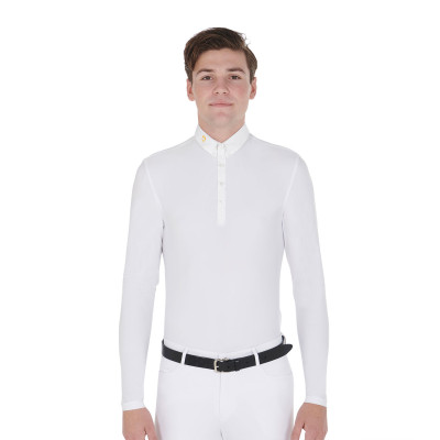 Lange mouwen polo in technische fleece-stof heren Warm+ Equestro Wit
