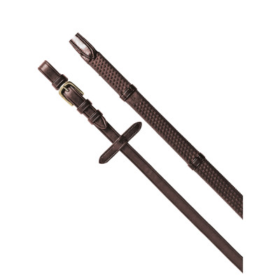 Rênes en caoutchouc 5/8" avec traversins en cuir et boucles en laiton Equestro Marron foncé