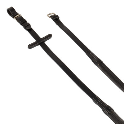 Leren en rubberen teugels met zilverkleurige gespen (1,6 cm) Equestro Zwart