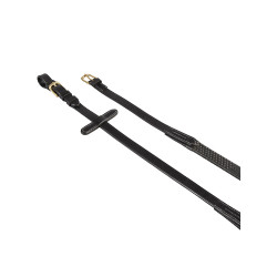 Italiaanse lederen en rubberen teugels 1,9 cm Kris met messing gespen Equestro Zwart