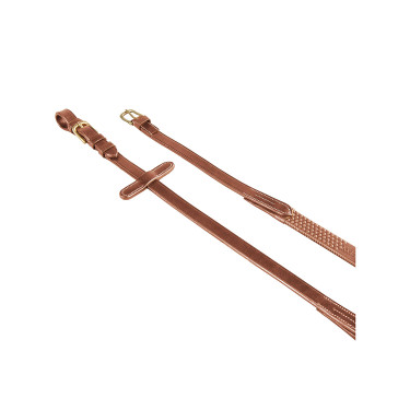 Italiaanse lederen en rubberen teugels 1,9 cm Kris met messing gespen Equestro Cognac Bruin