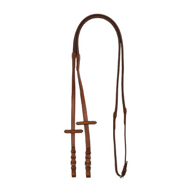Leren en rubberen teugels met zilverkleurige gespen (1,6 cm) Equestro Cognac Bruin