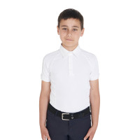 Wedstrijdpolo jongen getailleerd korte mouwen 4 knopen Equestro Wit