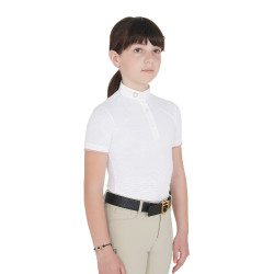 Ademend wedstrijdshirt meisje getailleerd korte mouwen Clara Equestro Wit
