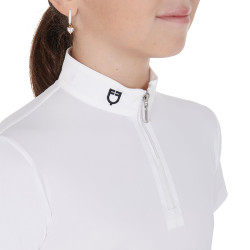 Getailleerd wedstrijdshirt meisje met korte mouwen en ritssluiting Lusineh Equestro Wit