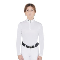 Wedstrijdshirt meisje UV-werend getailleerd lange mouwen met ritssluiting Anahid Equestro Wit
