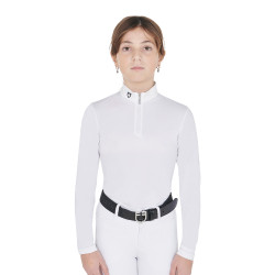 Wedstrijdshirt meisje UV-werend getailleerd lange mouwen met ritssluiting Anahid Equestro Wit