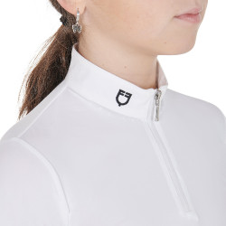 Wedstrijdshirt meisje UV-werend getailleerd lange mouwen met ritssluiting Anahid Equestro Wit