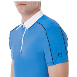 Polo de concurso de manga corta para hombre con cremallera y ribete de malla Equestro Daphne Blauw Polo de concurso de manga corta para hombre con cremallera y ribete de malla Equestro Daphne Blauw