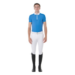 Polo de concurso de manga corta para hombre con cremallera y ribete de malla Equestro Daphne Blauw Polo de concurso de manga corta para hombre con cremallera y ribete de malla Equestro Daphne Blauw