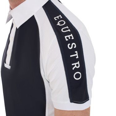 Aangesloten wedstrijdpolo met korte mouwen heren 4 knopen Equestro Marineblazer Marineblauw