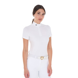 Aangepaste stretch wedstrijdpolo met ritssluiting en mesh voor dames Taline Equestro Wit