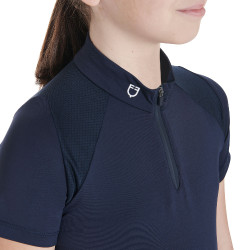Technisch trainingsshirt met korte mouwen voor kinderen met ritssluiting Equestro Marine Marineblauw Technisch trainingsshirt met korte mouwen voor kinderen met ritssluiting Equestro Marine Marineblauw