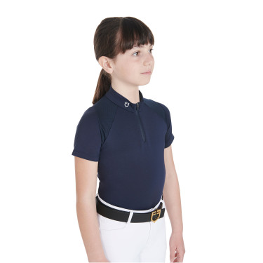 Technisch trainingsshirt met korte mouwen voor kinderen met ritssluiting Equestro Marine Marineblauw Technisch trainingsshirt met korte mouwen voor kinderen met ritssluiting Equestro Marine Marineblauw
