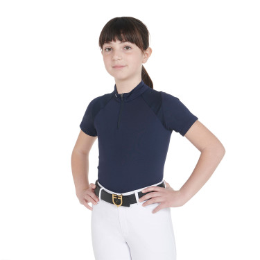 Technisch trainingsshirt met korte mouwen voor kinderen met ritssluiting Equestro Marine Marineblauw Technisch trainingsshirt met korte mouwen voor kinderen met ritssluiting Equestro Marine Marineblauw