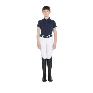 Technisch trainingsshirt met korte mouwen voor kinderen met ritssluiting Equestro Marine Marineblauw Technisch trainingsshirt met korte mouwen voor kinderen met ritssluiting Equestro Marine Marineblauw