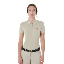 Aanpassend trainingspolo van ademende stof voor dames Equestro Oxford tan / klaproosrood Beige