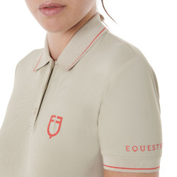 Aanpassend trainingspolo van ademende stof voor dames Equestro Oxford tan / klaproosrood Beige