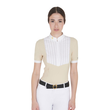 Getailleerd poloshirt van geplooid katoen met korte mouwen dames Equestro Getailleerd poloshirt van geplooid katoen met korte mouwen dames Equestro