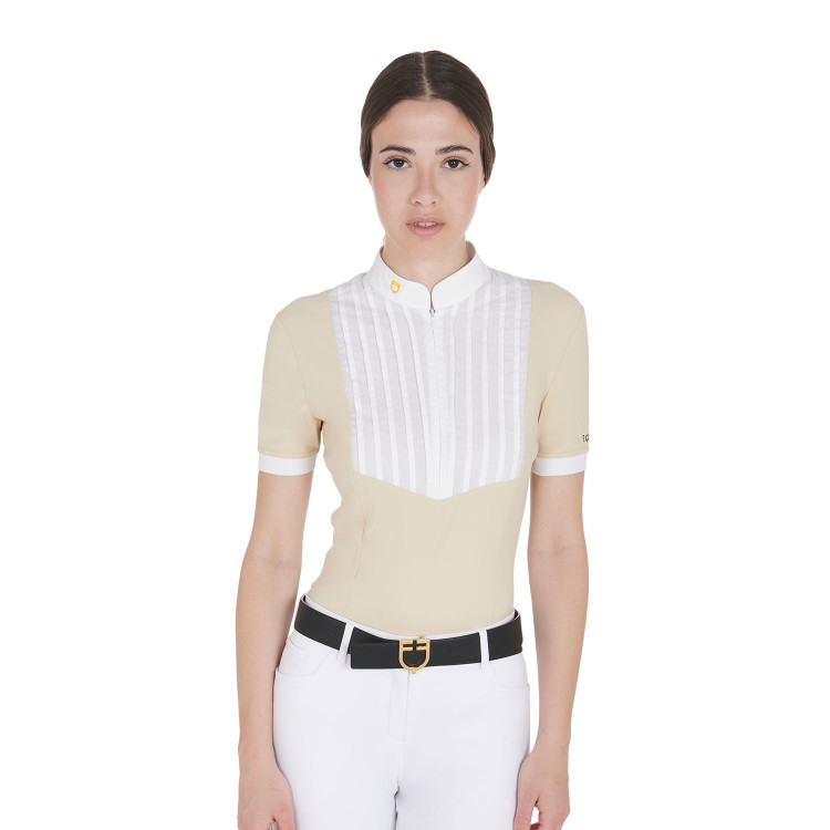 Getailleerd poloshirt van geplooid katoen met korte mouwen dames Equestro Getailleerd poloshirt van geplooid katoen met korte mouwen dames Equestro